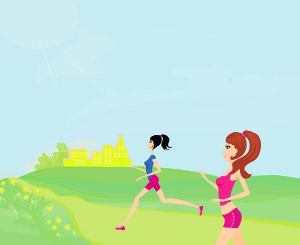 Jogging girls in summer — Stock Vector