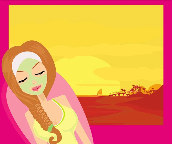 Jolie fille appréciant spa tropical — Image vectorielle