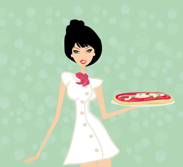Hermosa mujer disfruta de pizza — Archivo Imágenes Vectoriales