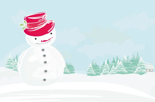 Carte bonhomme de neige heureux — Image vectorielle