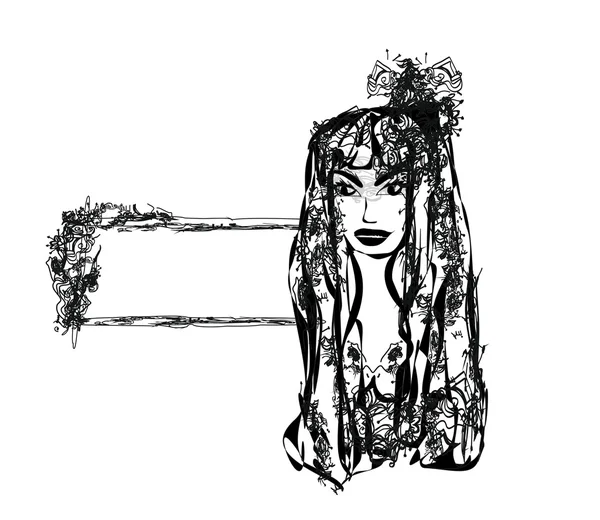 Bruja de Halloween - doodle vector grunge retrato — Vector de stock