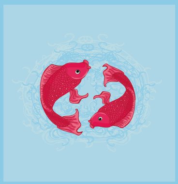 Vector illustration of two koi carps splashing in water and swiming clipart