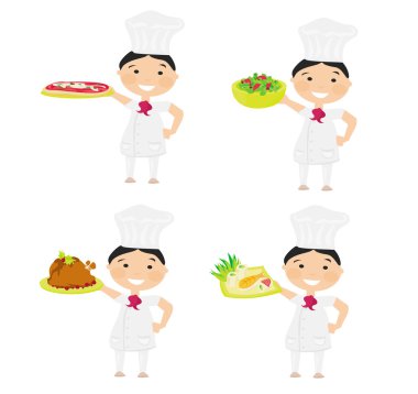Cheerful chef serving dishes clipart