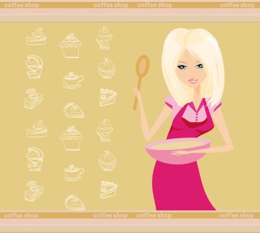 Beautiful Housewife cooking dessert clipart