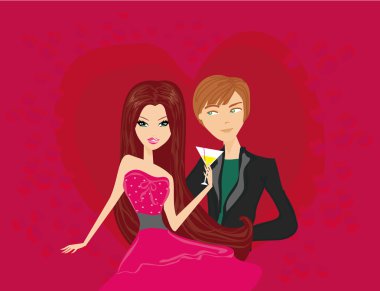 Young couple flirt and drink champagne clipart