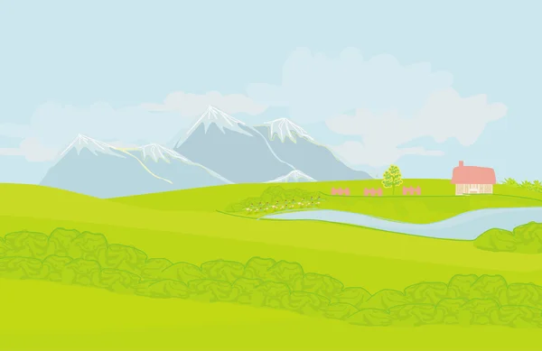 Hermoso paisaje de montañas - ilustración vectorial — Vector de stock