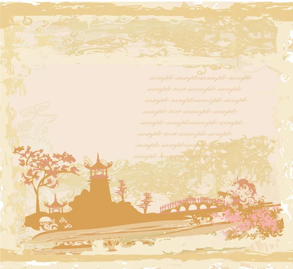 Старая бумага с азиатским пейзажем — стоковый вектор