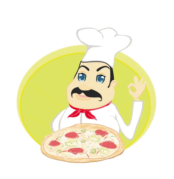 Cozinheiro chef com pizza —  Vetores de Stock