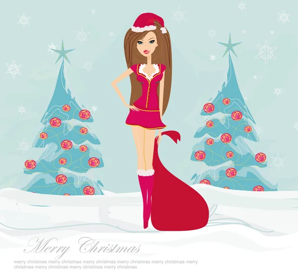 Vacker sexig tjej kläder jultomten — Stock vektor