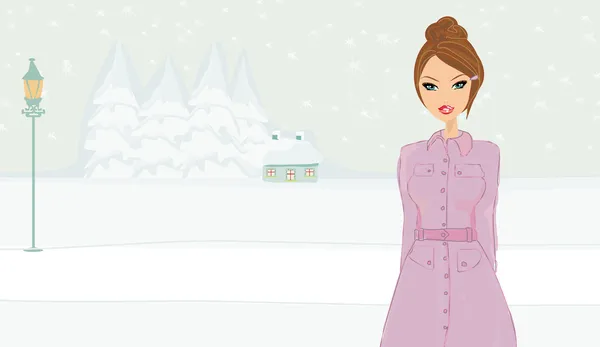 Κορίτσι χειμώνα - εικονογράφηση φορέας — Διανυσματικό Αρχείο