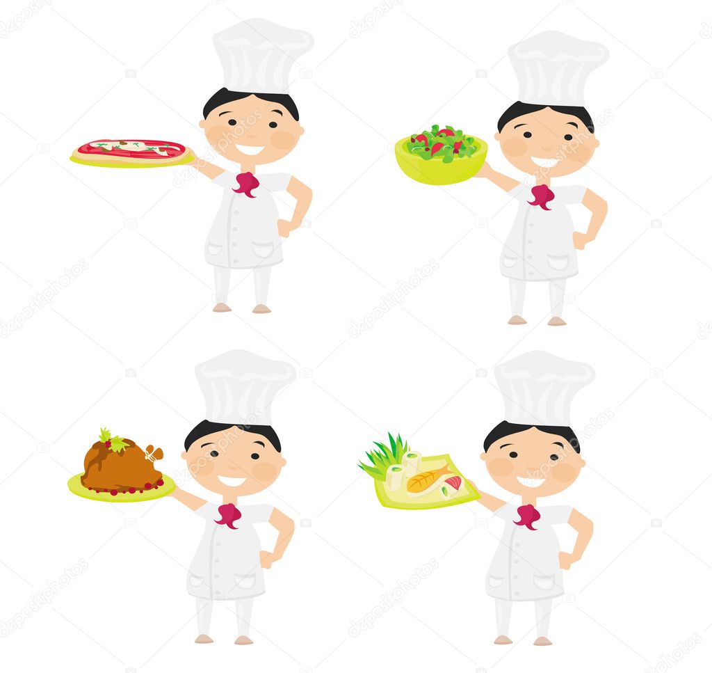 Cheerful chef serving dishes