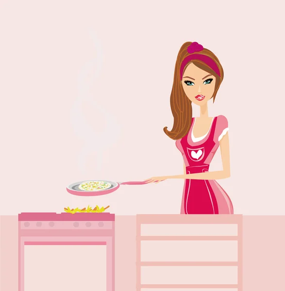 Mooie dame koken — Stockvector