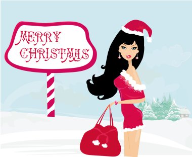 Beautiful sexy girl wearing santa claus clothes clipart