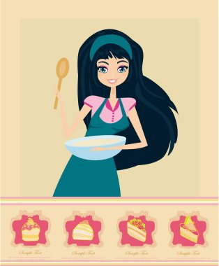 Beautiful girl cooking desserts clipart