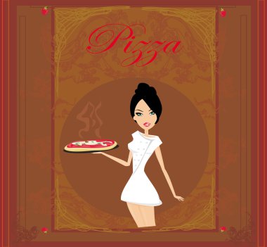 Beautiful waitress enjoys pizza clipart