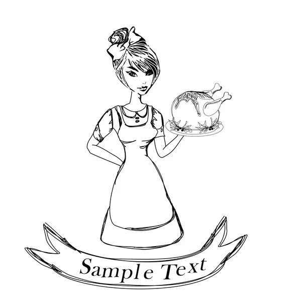 A beautiful waitress enjoys turkey doodle — Stock Vector