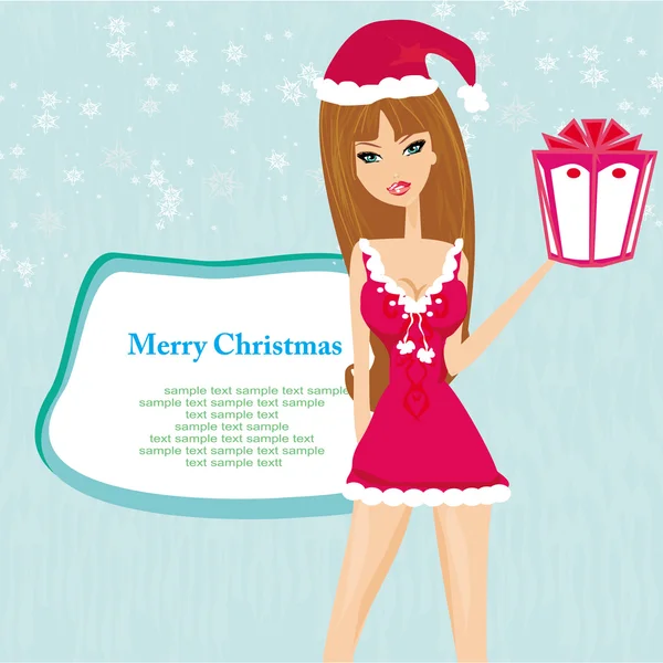 Piękny pin-up dziewczyna w Boże Narodzenie inspirowane kostium — Wektor stockowy