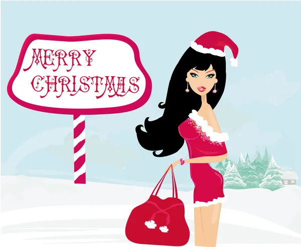Santa claus ruhát visel a gyönyörű szexi lány — Stock Vector