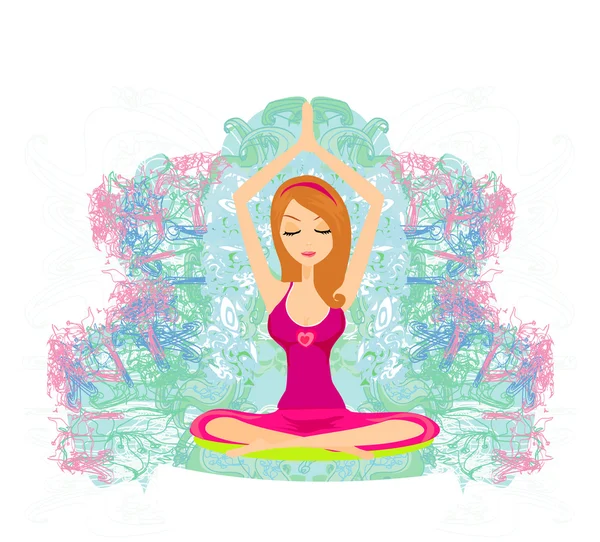 Yoga-Mädchen in Lotusstellung — Stockvektor