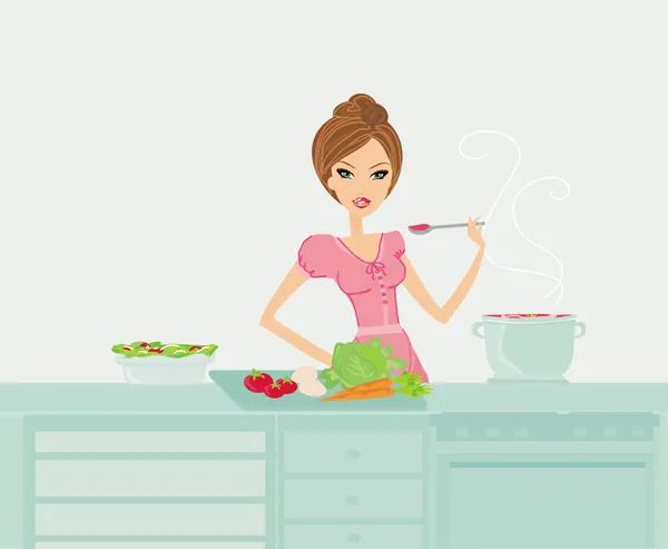 Bela senhora cozinhar —  Vetores de Stock