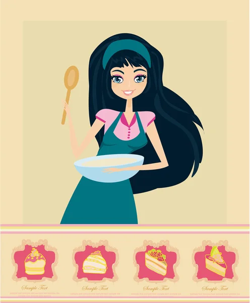 Schöne Mädchen beim Kochen von Desserts — Stockvektor