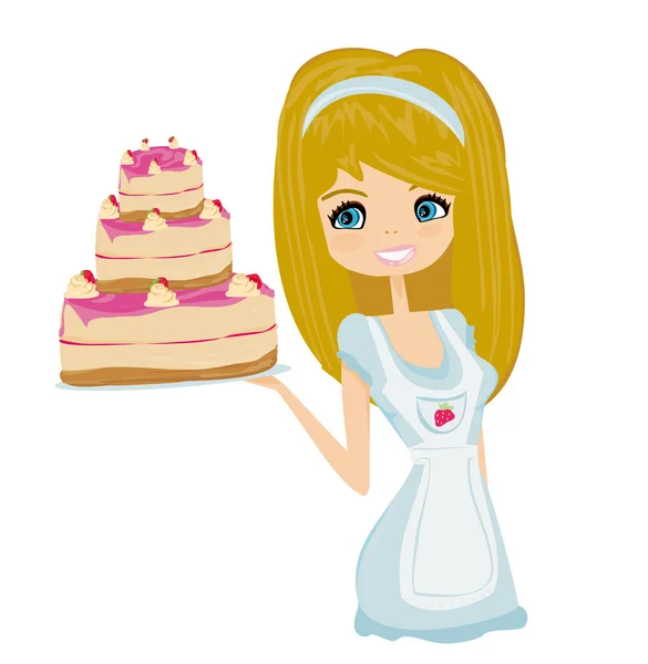 Hermosa señora cocinar pastel — Vector de stock