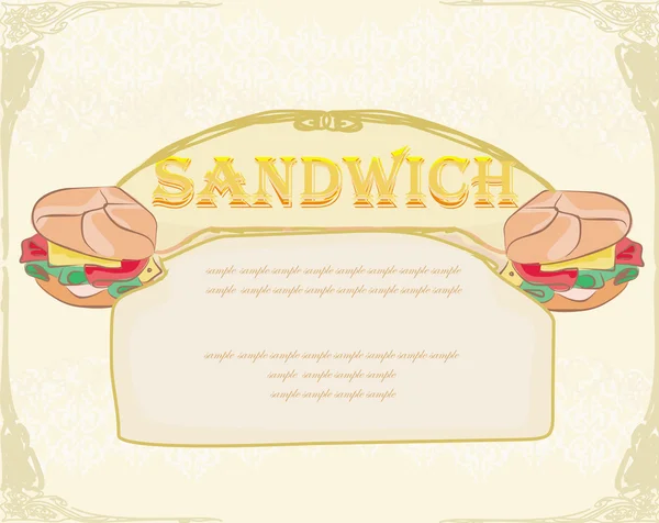 Fondo grunge horizontal con sándwich — Vector de stock
