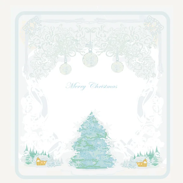 Cartão de árvore de natal abstrato no campo do inverno —  Vetores de Stock