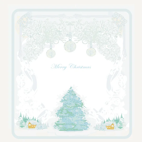 Abstract christmas tree card in the countryside of winter — Stock Vector