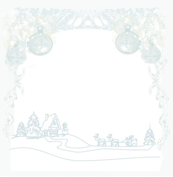 村のカードでクリスマスの夜 — ストックベクタ
