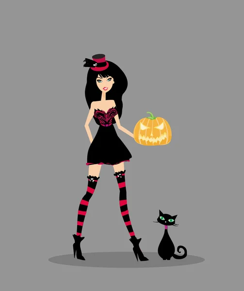 Halloween čarodějnice stojící s dýní — Stockový vektor