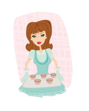 Beautiful lady cooking cakes clipart