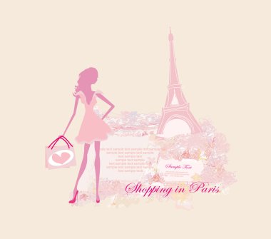 Beautiful women Shopping in Paris - vector card clipart