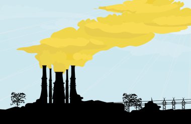 Thick smoke coming out of factory chimney clipart