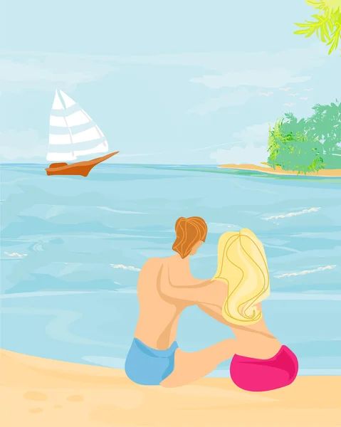 Paar op een tropisch strand — Stockvector