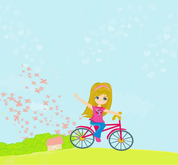 Little girl riding a bicycle — Stock Vector