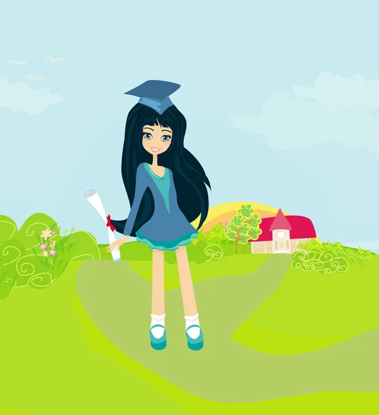 Ilustracja dziecka trzymającego jej dyplom — Wektor stockowy