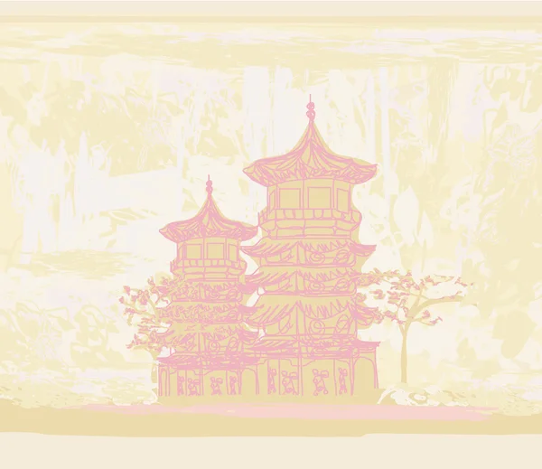 Vieux papier avec paysage asiatique — Image vectorielle