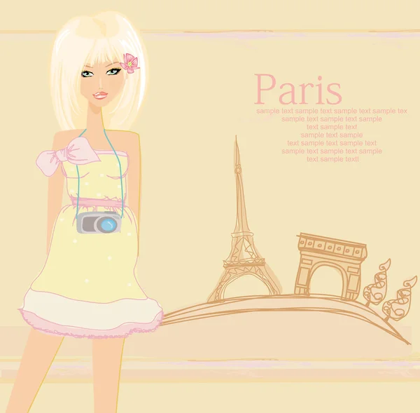 Bella ragazza di viaggio a Parigi — Vettoriale Stock