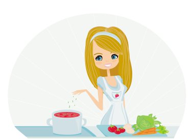 Beautiful lady cooking soup clipart