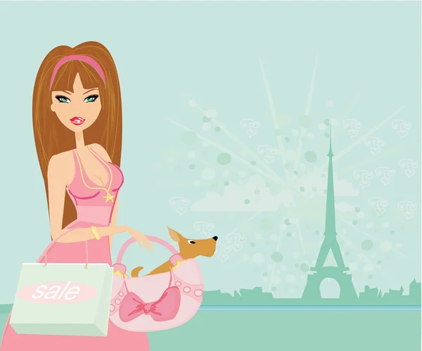 Paris 'te alışveriş yapan seksi kadınlar. — Stok Vektör