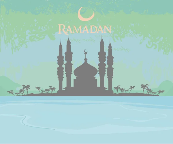 Ramadan background - mosque silhouette vector card — Stock Vector