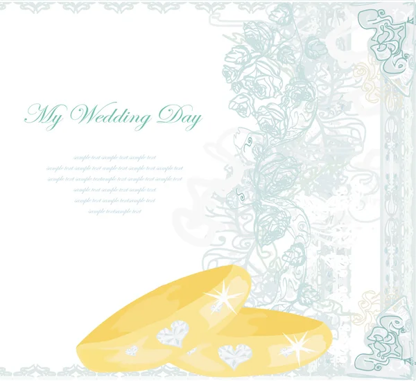 Πρόσκληση γάμου κάρτα με δαχτυλίδια — Διανυσματικό Αρχείο