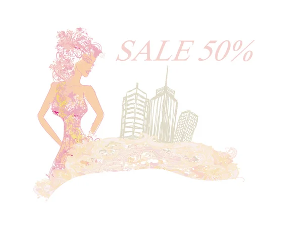 Fashion girl Shopping - Summer shopping sale — Stock Vector