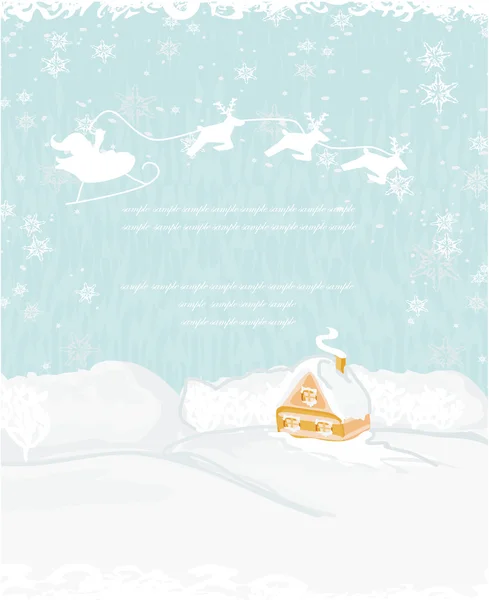 Happy New year card with Santa and winter landscape — Stock Vector