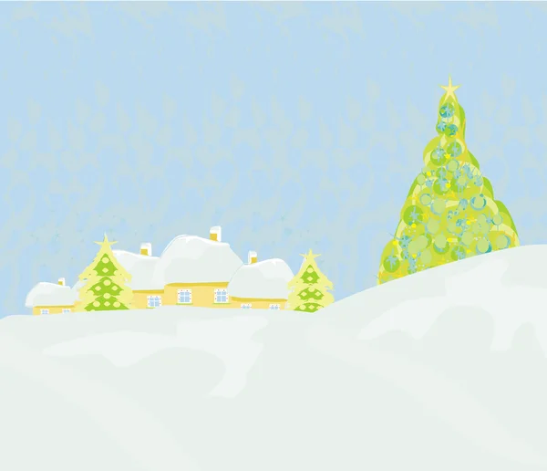 Noel gecesi köy kartında — Stok Vektör