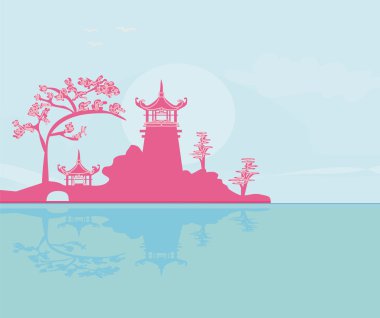 Old paper with Asian Landscape clipart