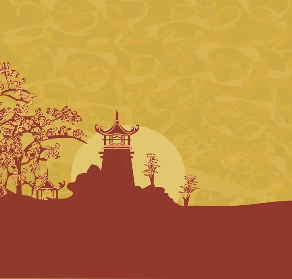 Vieux papier avec paysage asiatique — Image vectorielle