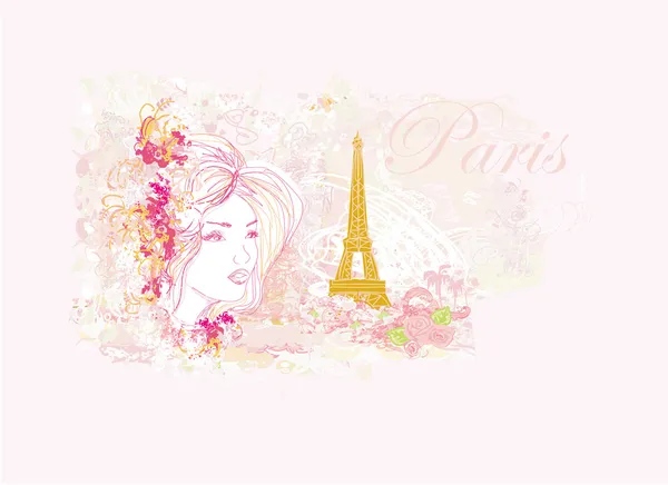 Όμορφες γυναίκες Ψώνια στο Παρίσι - vector card — Διανυσματικό Αρχείο