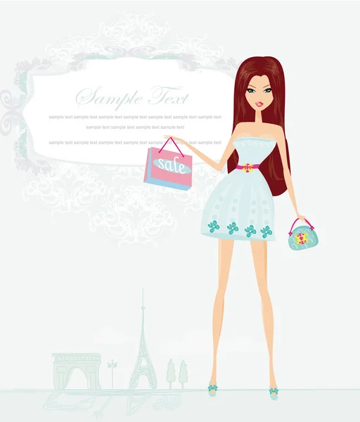 Belles femmes Shopping à Paris — Image vectorielle